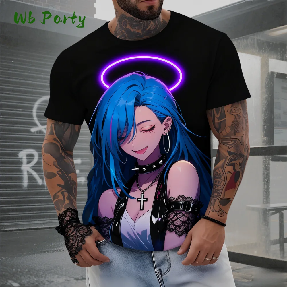 Summer Cartoon Tattoo Girl 3D Print T-shirts Women Streetwear Fashion Casual Y2k Short Sleeve T Shirt O-neck Tees Tops Clothing