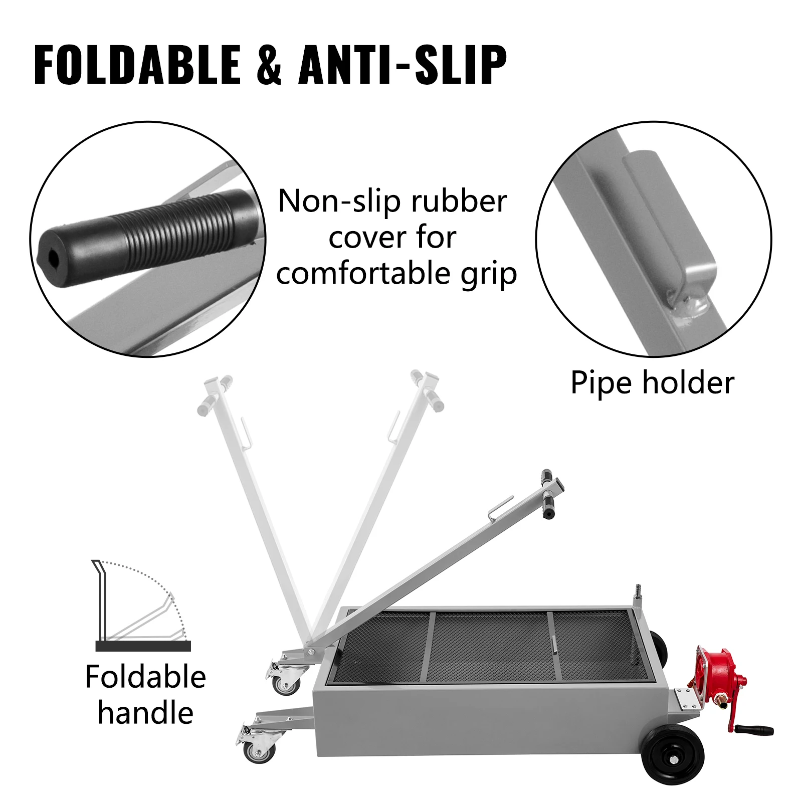 SucceBuy Carter de vidange d'huile de 15 gallons Réservoir de vidange d'huile à profil bas Main pliable avec roulettes pivotantes de pompe pour le drainage d'huile de camion SUV de voiture