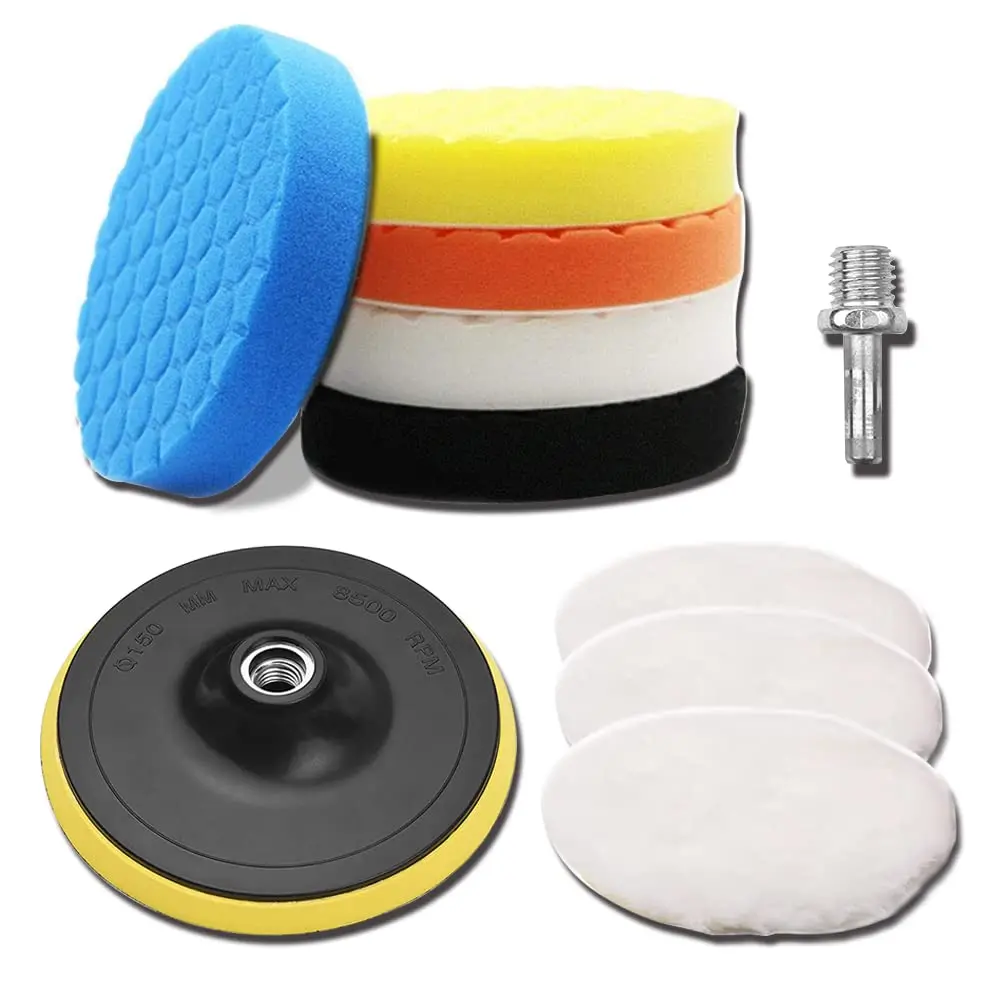 10 Pcs Buffing Polishing Pads 6 Inch and Wool Cutting Pad for Drill Buffer Attachment with Drill Adapter for Car Buffer Polisher