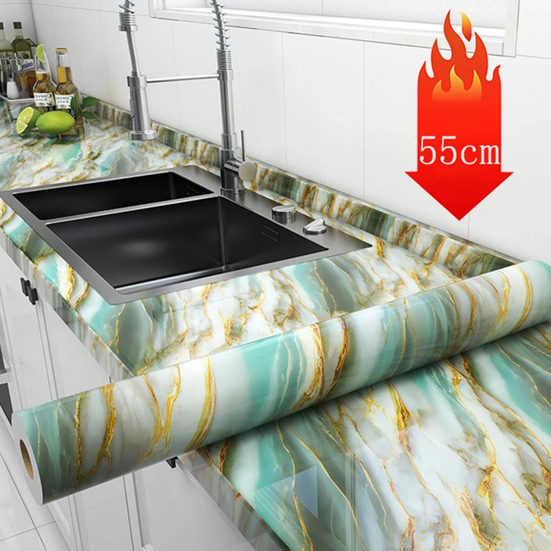

55CM DIY Adhesive Wall Wallpaper Marble Dining Room Kitchen Cabinet Decoration Mold Resistant And Waterproof Wall Sticker Home