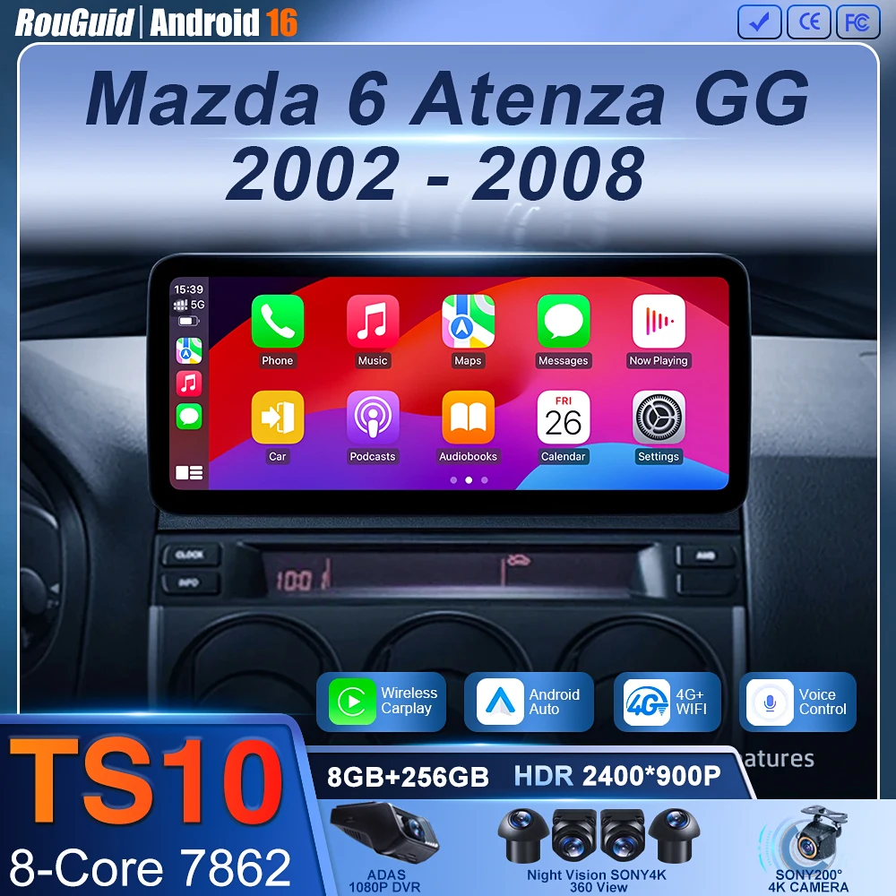 

Android 16 Car Radio For Mazda 6 Atenza GG 2002 - 2008 GPS Navigation Android Auto Carplay Wifi Video Stereo Screen 4G No 2din