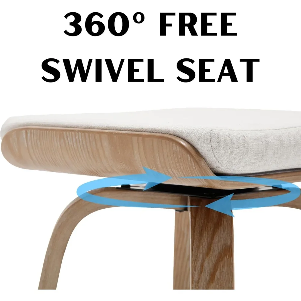 Counter Height Bar Stools Set of 2, 26 Swivel Bar Stools Saddle Backless Barstools for Kitchen Counter, Linen Counter Stools