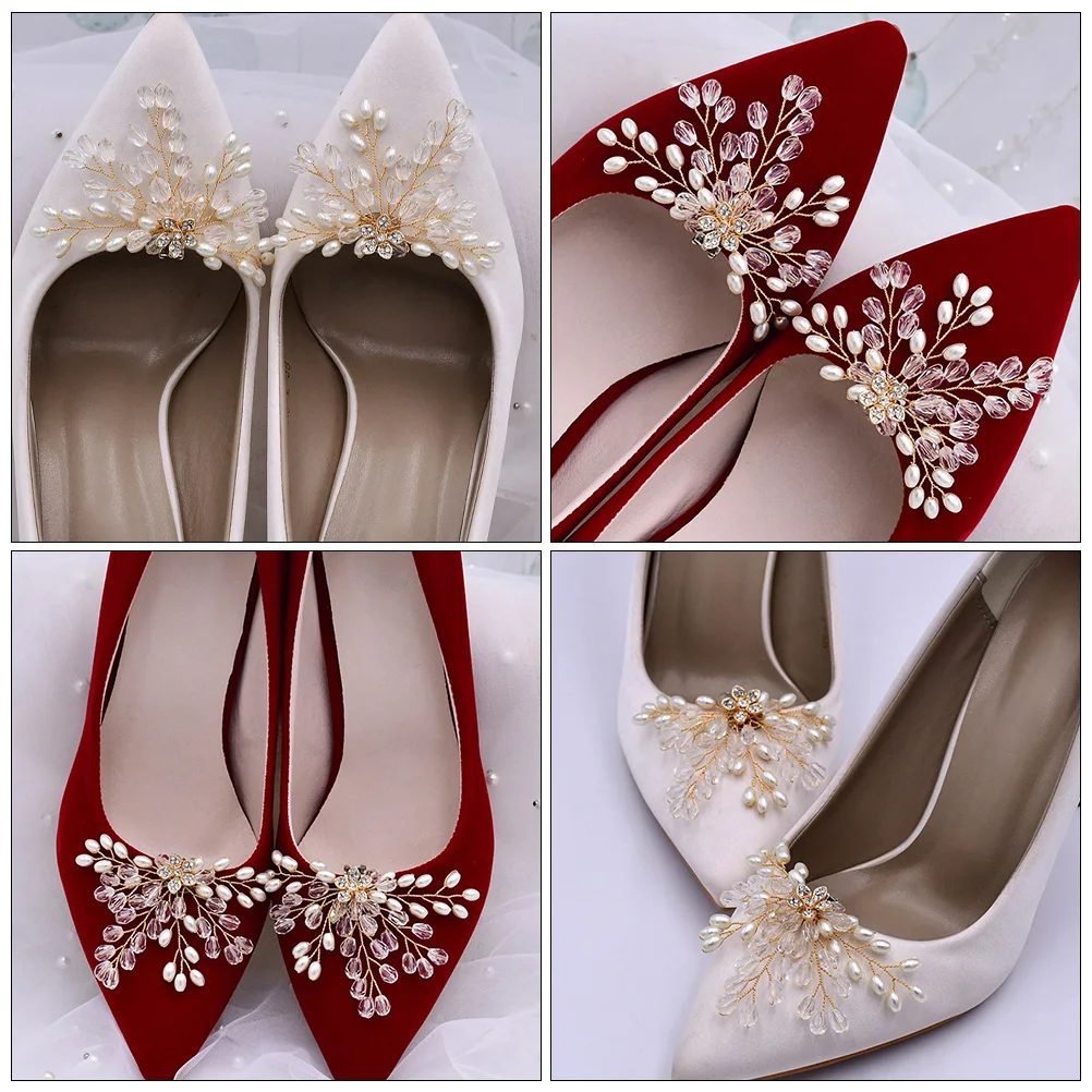 

Pearl Crystal Elegant Wedding Sparkle Clips Bridal Party Accessories High Heel Decor Shoe Wedding Shoe Decors Buckles
