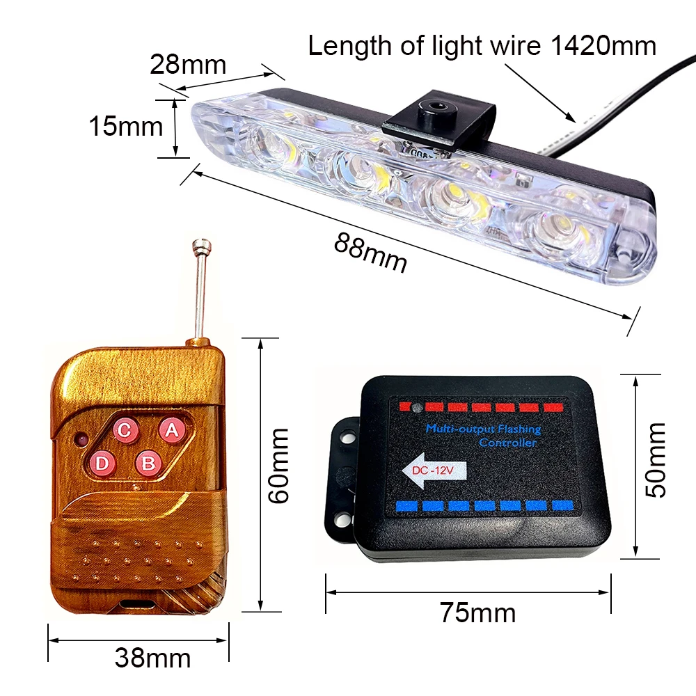 4 LED Police Flasher Lights Car Strobe Warning Light 12V Vehicle Emergency Stroboscope Lamp Red Blue Amber Flashing Signal Light