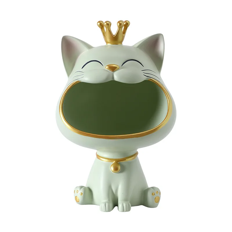 Lucky Cat Statue Sculpture Table Decoration Miniature Figurine Sundries Storage Box Modern Living Room Desk Home Decor Gift