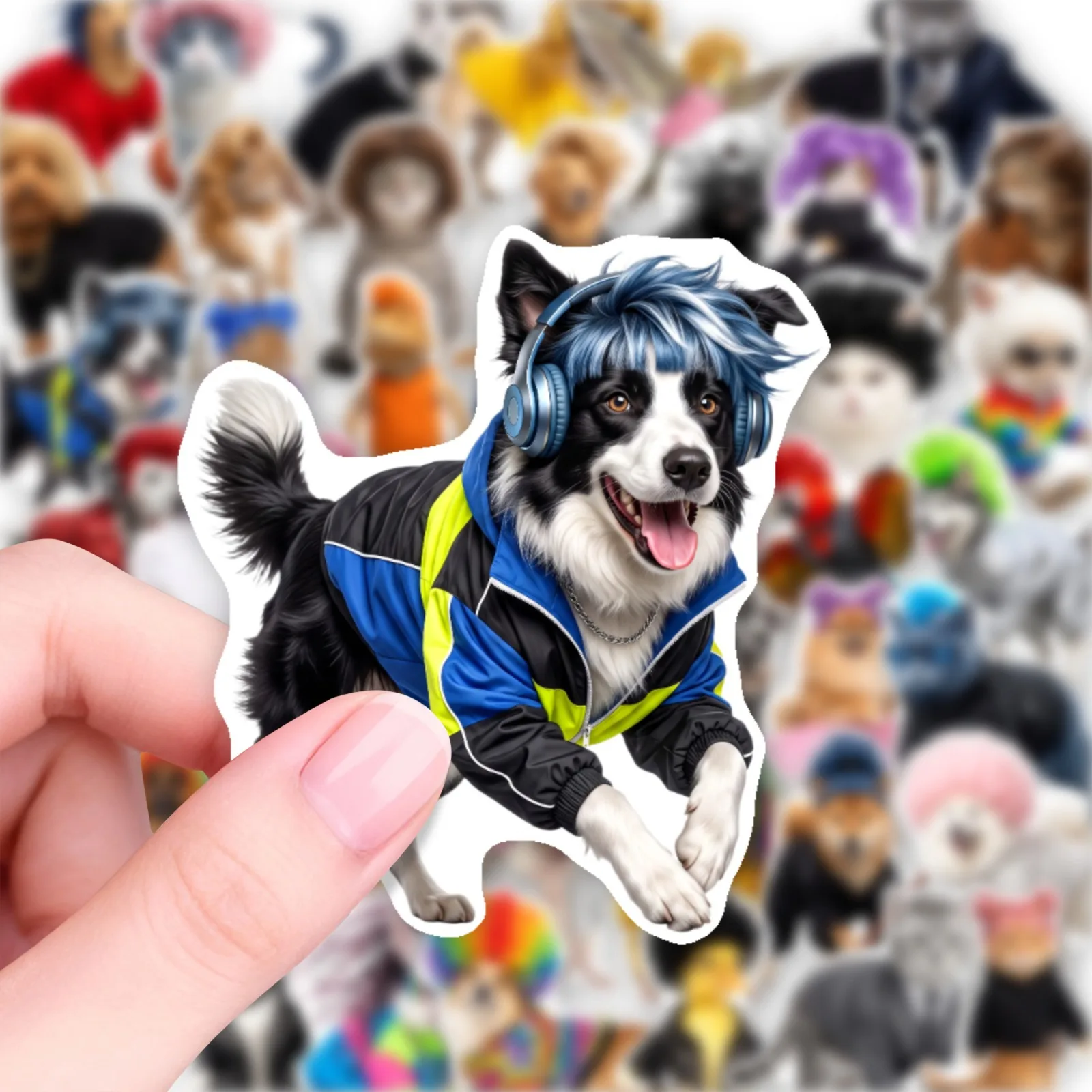 50 PCS Fun Dress Up Cat Dog Animal Stickers Funny Wig Costume Pet Decals Skateboard Computer Water Cup Decorate Decals