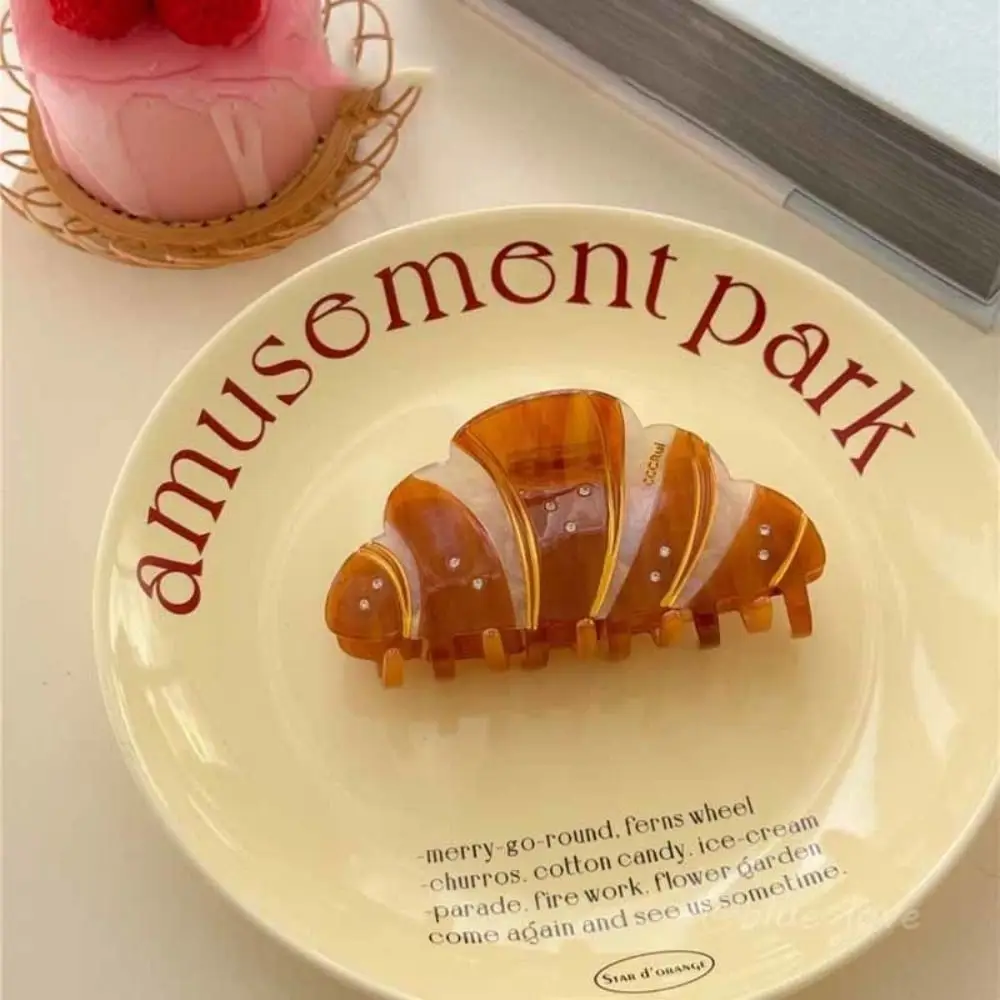 Korean Style Croissant Hair Claw Coffee Headwear French Diamond Crab Clip Funny Kawaii Acetic Acid Shark Clip Female