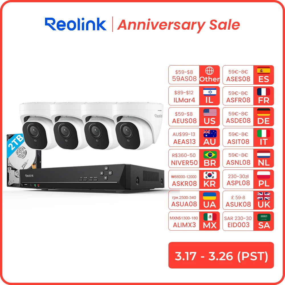 

Reolink 5MP Camera System Human Car Detection 8ch PoE NVR&4 PoE IP Cameras dome Outdoor Video Surveillance Kit RLK8-520D4-A