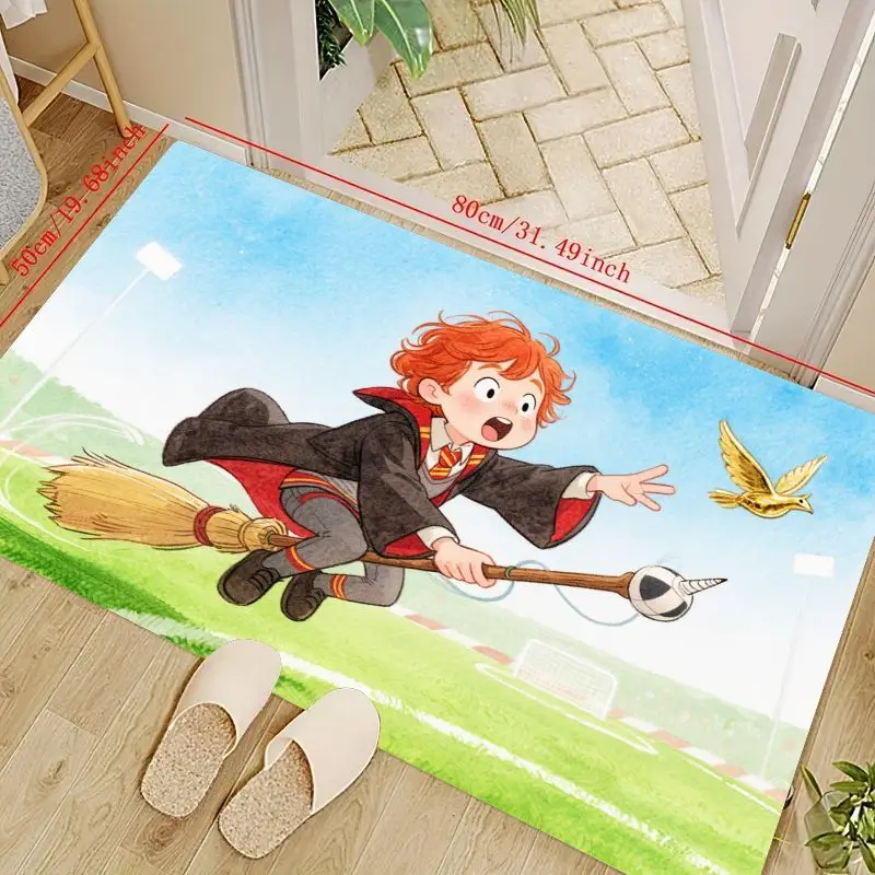 

1 шт. напольный коврик Magic Wizard Boy Flying Broomstick, противоскользящий коврик Fantasy Golden Bird Adventure для украшения детской комнаты, C