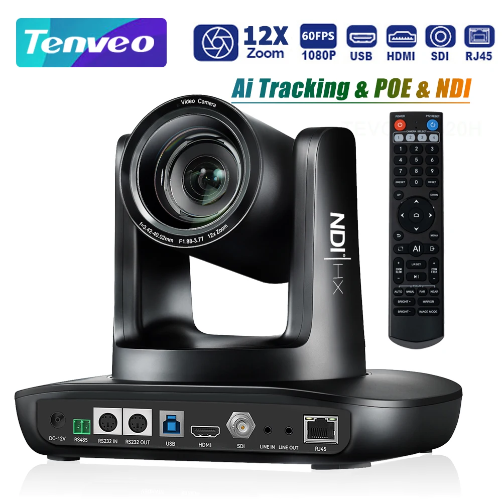 Tensham-Caméra de surveillance PTZ IP PoE HD 1080p, 60FPS, IA, NDI, suivi automatique, n'aime optiqu