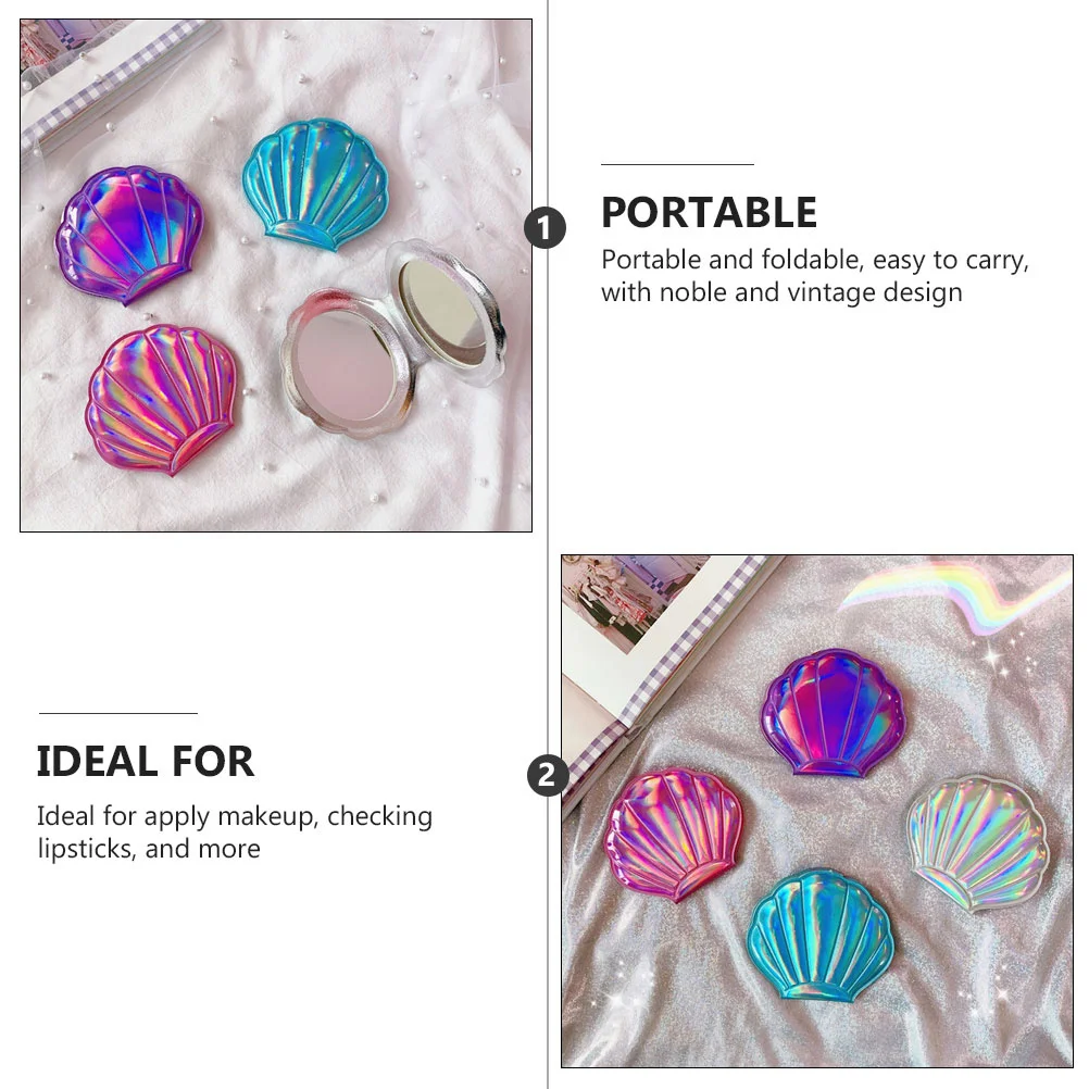 5Pcs Shell Portable Makeup Mirrors Travel Compact Foldable Double Sided Small Hand Mirror Multifunctional Wear Resistant Daily