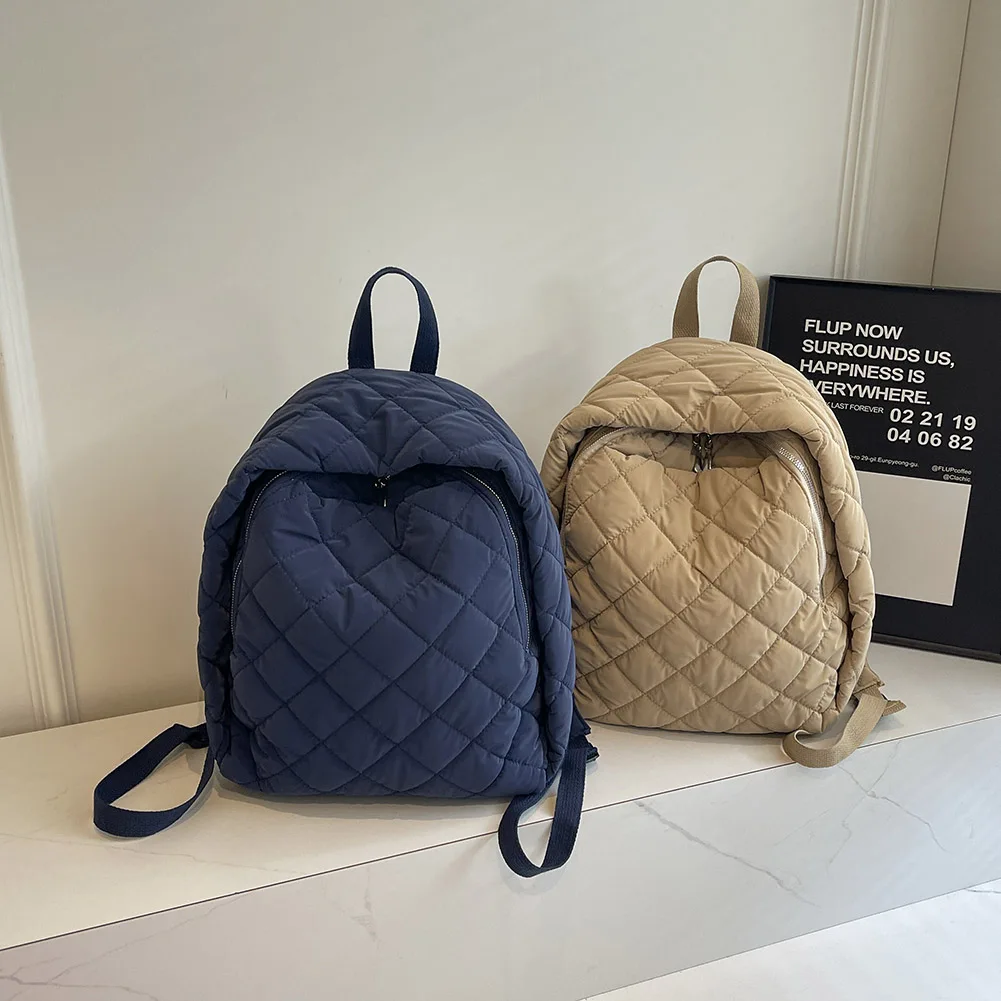 حقيبة ظهر للنساء والرجال بحزام قابل للتعديل، حقيبة منتفخة من النايلون بسحاب للكمبيوتر المحمول، حقيبة ظهر للسفر