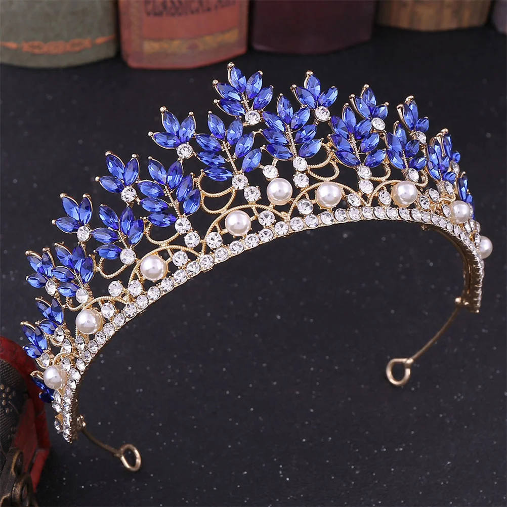 

Baroque Style Blue Rhinestone Tiara Crown Golden Wedding Bridal Headband Hair Accessories For Women Banquet Party