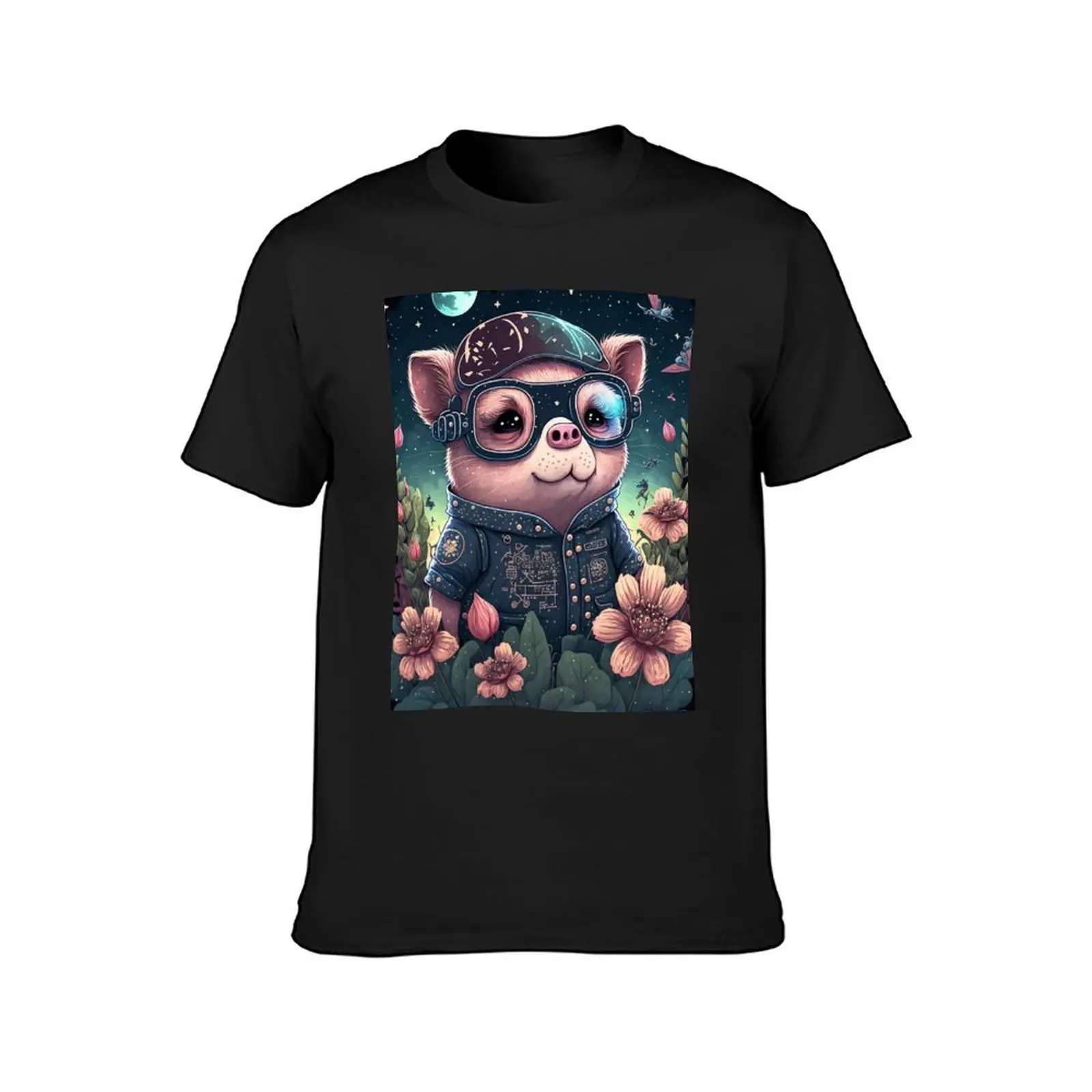 Nature Loving Aviator Pig T-Shirt vintage clothes boys whites T-shirts for men cotton