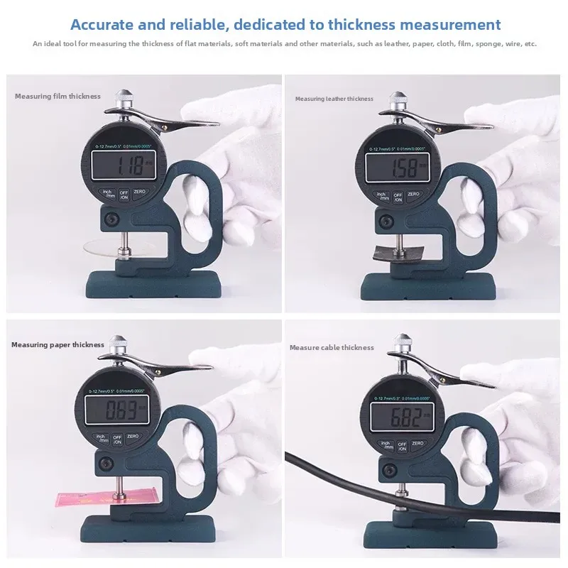 Digital Benchtop Thickness Gauge 0.01mm – LCD Display Precision Thickness Meter for Paper, Film, Fabric, Tape & Leather