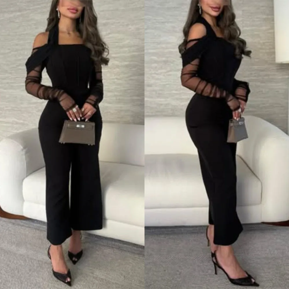 

High Quality Customized Halter Ankle Length Straight Black Woman Long Wedding Dresses Elegant Dress Women for Wedding Party Robe