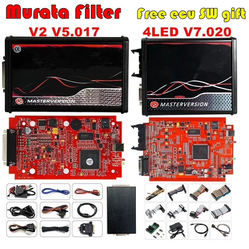 EU Red V2.80 KESS V5.017 KTAG V7.020 4 LED 2.25 Online KESS 5.017 K-TAG 7.020 OBD2 Diagnostic ECU Programmer Murata's filter