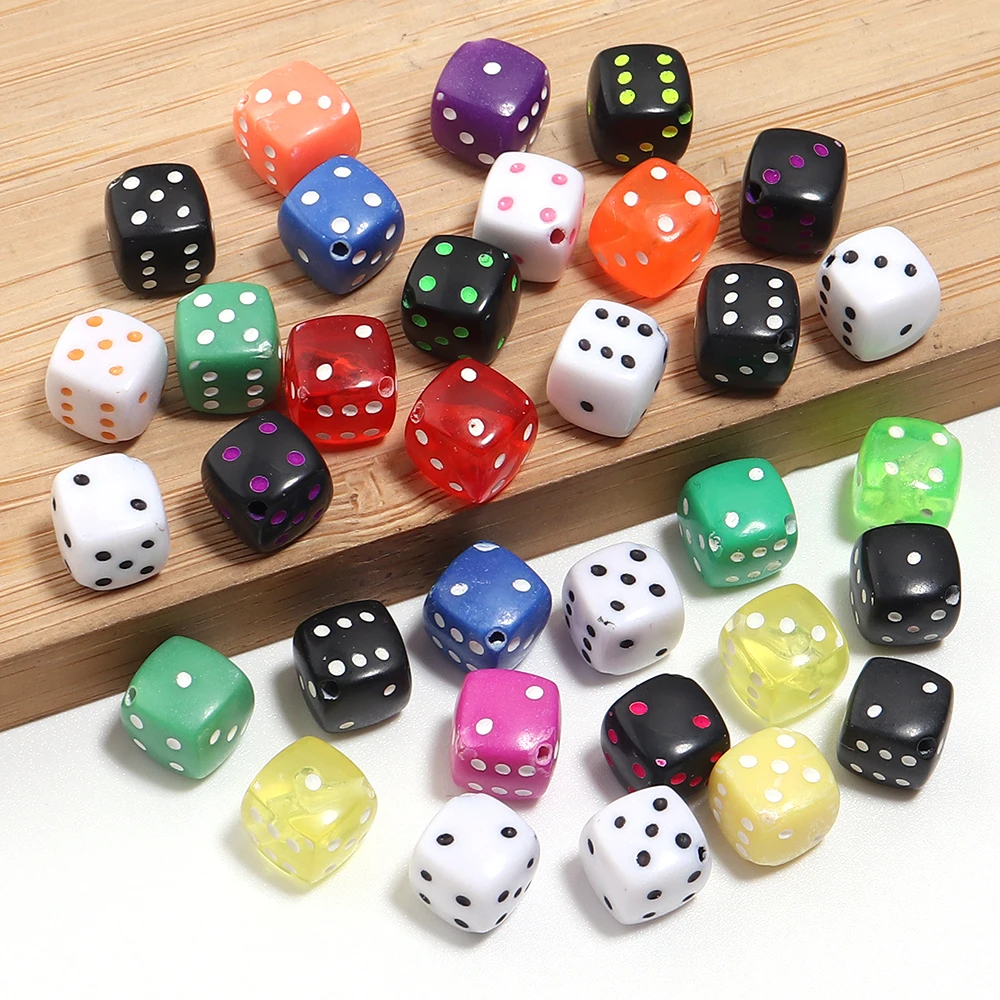 50 Stück/Lot 8mm Würfel-Acrylperlen, quadratische lose Spacer-Perlen, bunte Punkt-Würfelperlen für die Schmuckherstellung, DIY-Armbänder, Zubehör – Detail 5