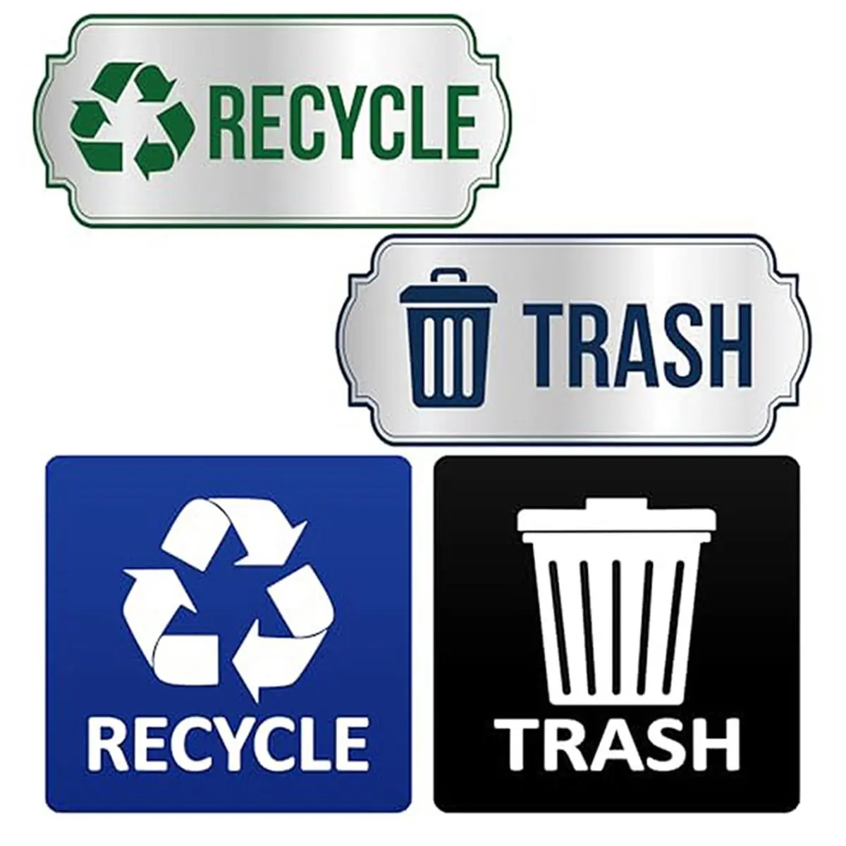 A75K Trash and Recycle Stickers for Bins,4-Piece Set Waterproof Self Adhesive Recycling Stickers for Trash Cans Waste Signs