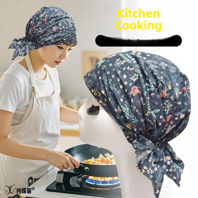 Women's Kitchen Cooking Hat Oil Proof Hair Protection Headscarf Style Chef Cap round Top Casual Style Adjustable Size