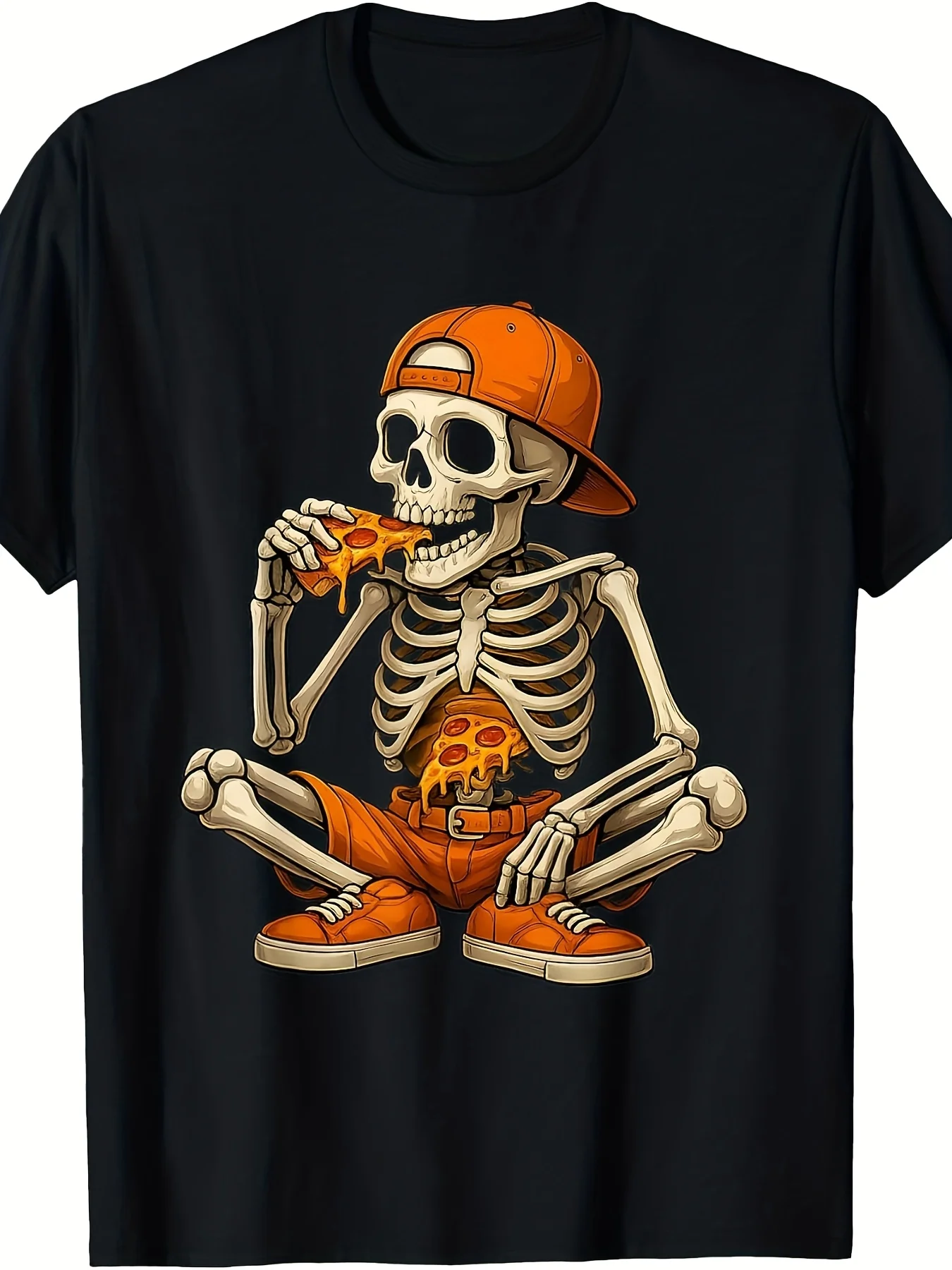Humorous Halloween T-shirts, Skulls Enjoying Pizza