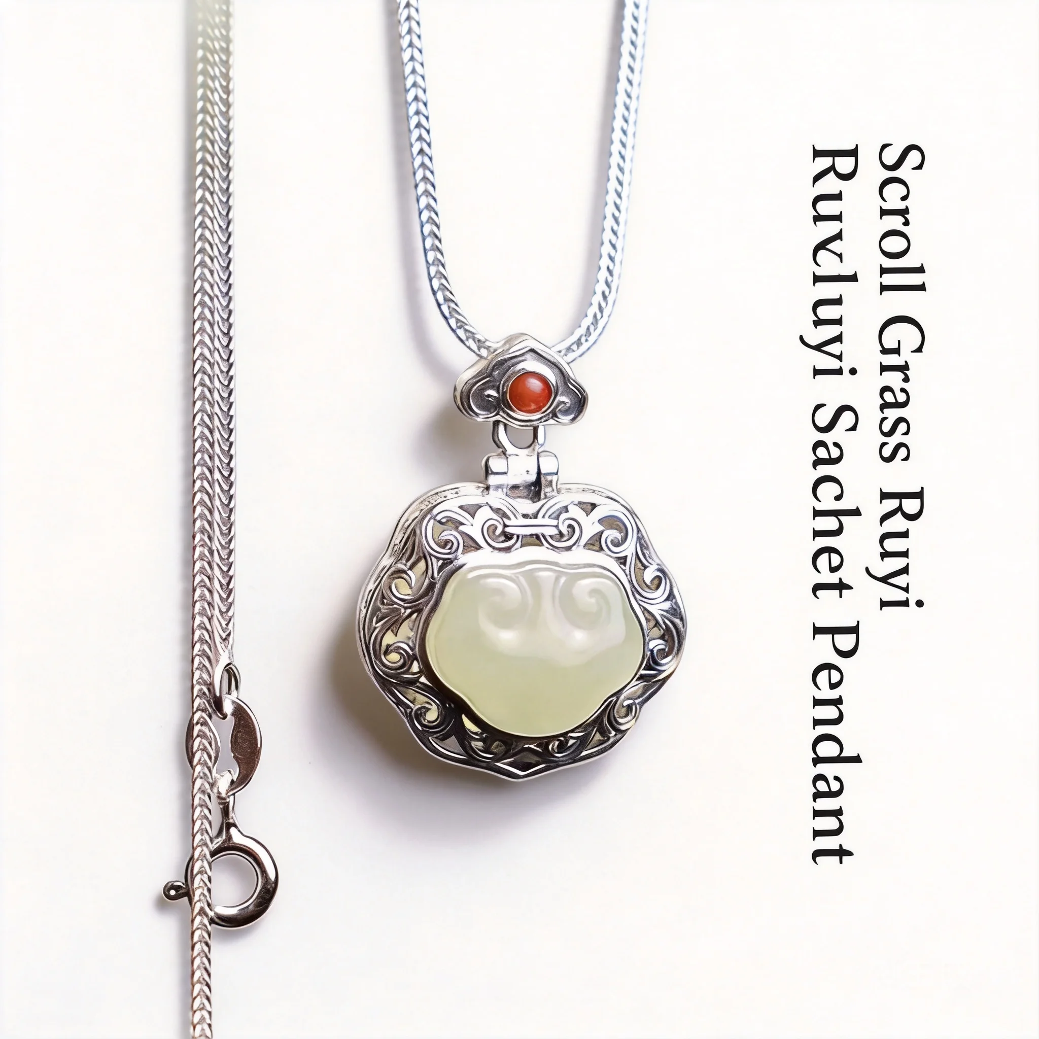 

Chinese Style Lucky Ruyi Openable Hollow Scroll Pattern Sachet Pendant Necklace For Women Natural Jade Agate Blessing Good Fortu