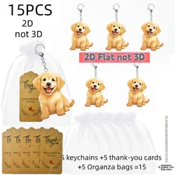 2D Cute Retriever Keychain Gift Set 15pcs Puppy Pendant Versatile Charm Acrylic for Car Mirror Backpack Decor Pet Lovers Gift