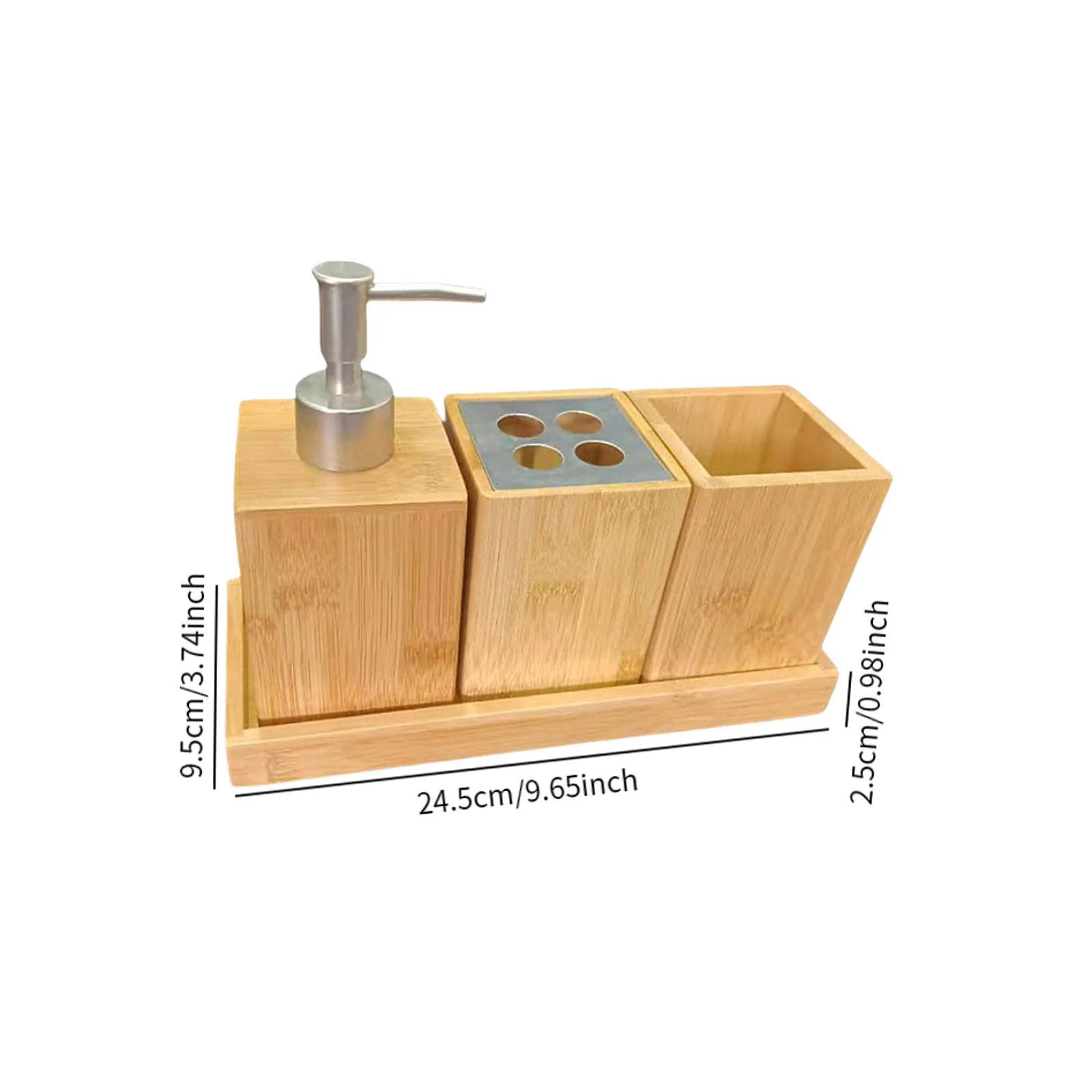 4x Bathroom Accessories Set Bamboo Organizer Toothbrush Holder Tray Mouthwash Cup for Vanity Bathroom Countertop Household Hotel