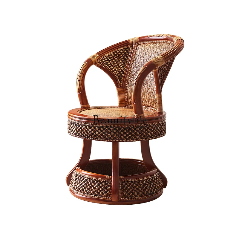 Real Rattan Rattan Chair Natural Balcony Casual Three-Piece Suit Small Table and Chair Woven Backrest