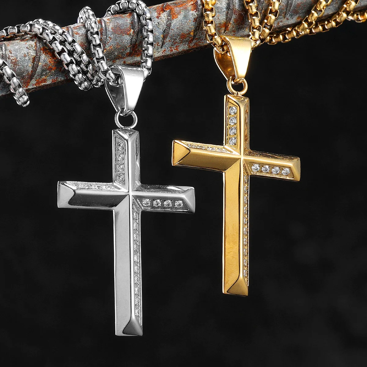 

Simple Gemstone Cross Stainless Steel Men Necklaces Pendant Chain Punk For Women Fashion Jewelry Gifts Wholesale Dropshiping