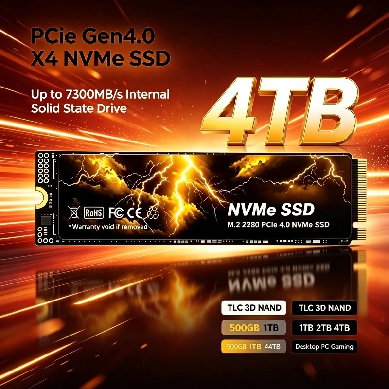 NVMe SSD PCIe Gen4.0 X4 M.2 2280 Up to 7300MB/s TLC 3D NAND Internal Solid State Drive 500GB 1TB 2TB 4TB Desktop PC Gaming