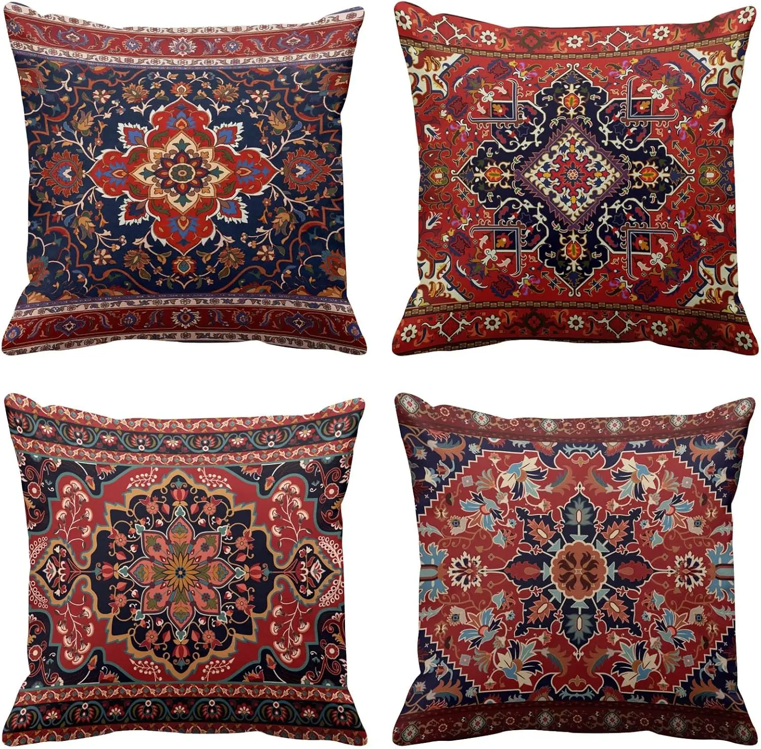 

4Pcs Ethnic Throw Pillow Covers with Antique Floral Medallion Pattern Cushion Cases for Study Lounge Hotel Room Home Decor