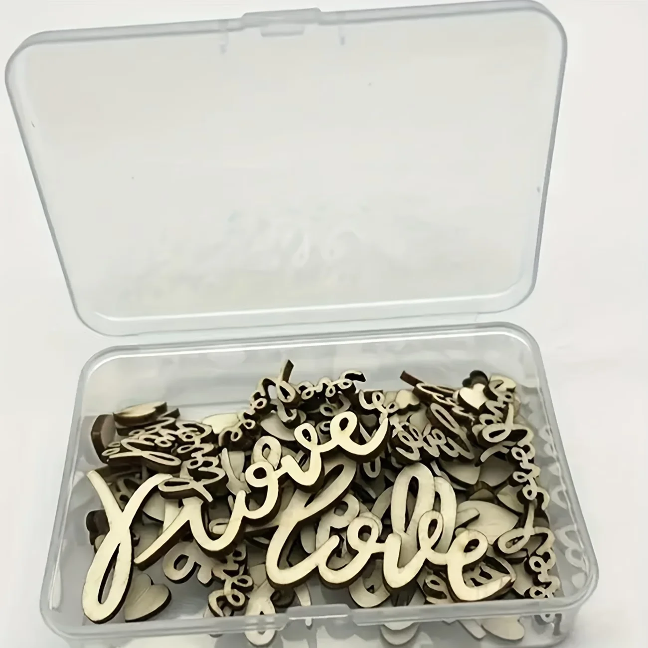 Box Set Of 120pcs Wooden Love Confetti And Mini Hearts White Natural Rustic Wedding Table Decorations DIY Cutouts Crafts