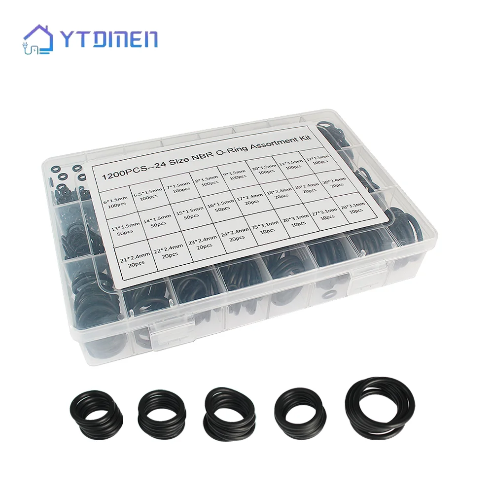 

1200pcs Rubber O-Ring Set 24 Sizes Nitrile & Silicone Washers Gaskets for Automotive Plumbing Industrial Waterproof Sealing Kit
