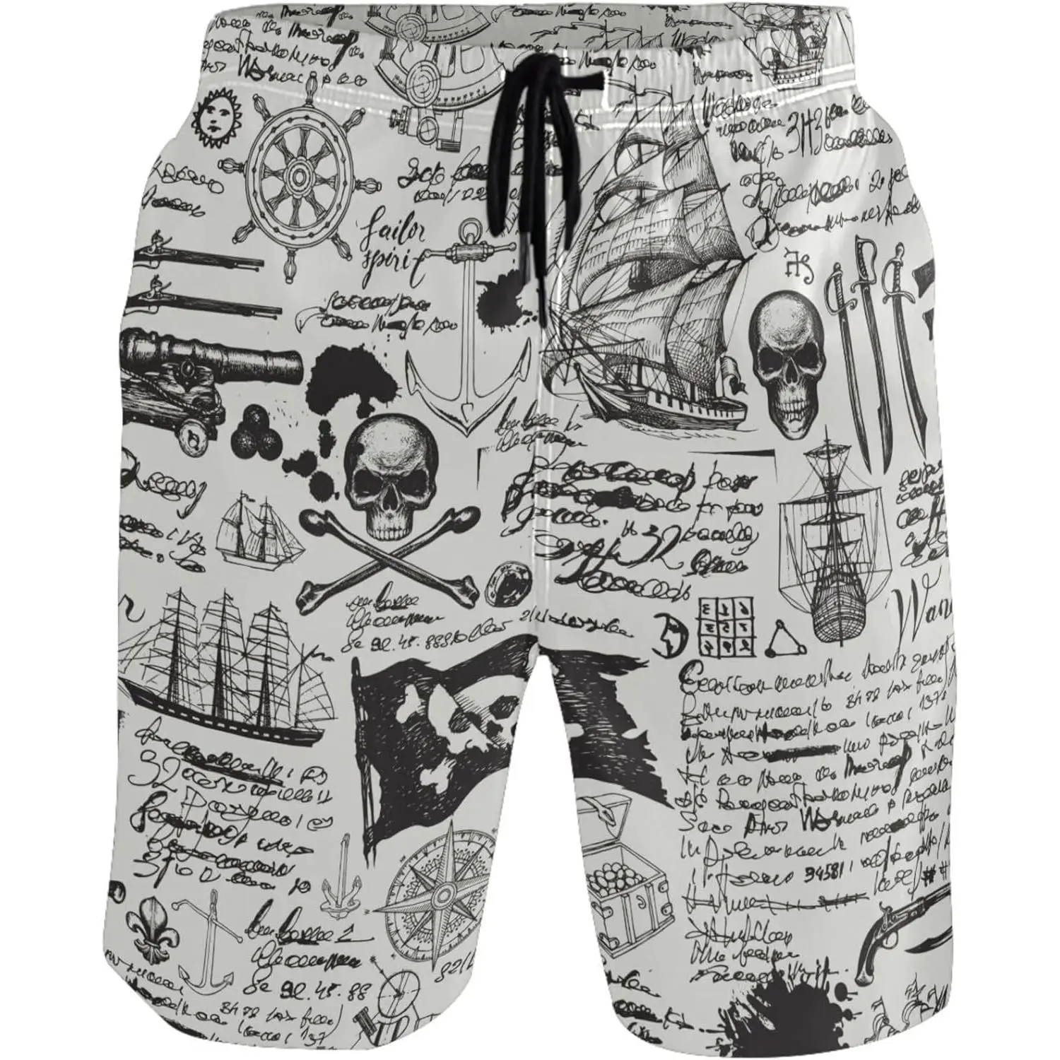 Vintage Pirate-Themed Men's Swim Trunks Quick Dry Swimwear Summer Beach Sports Board Shorts Floral Bathing Suit