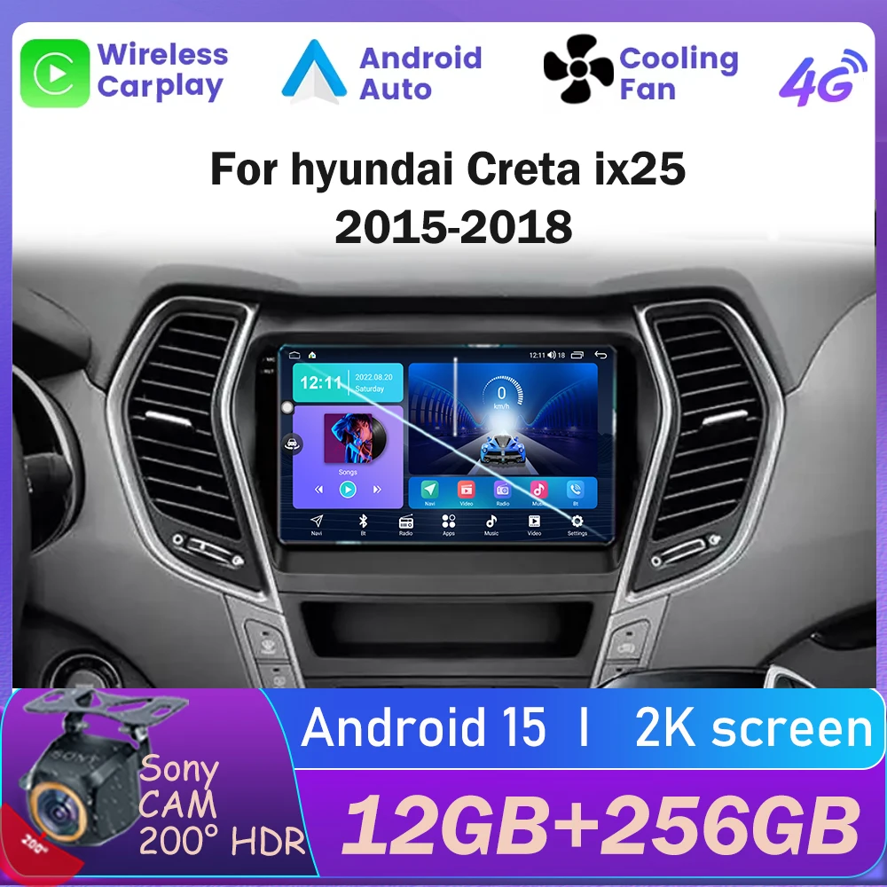 

Android 15 2 Din Car Radio multimedia Video player For hyundai Creta ix25 2015-2018 Carplay Auto 4G GPS QLED Screen Head Unit