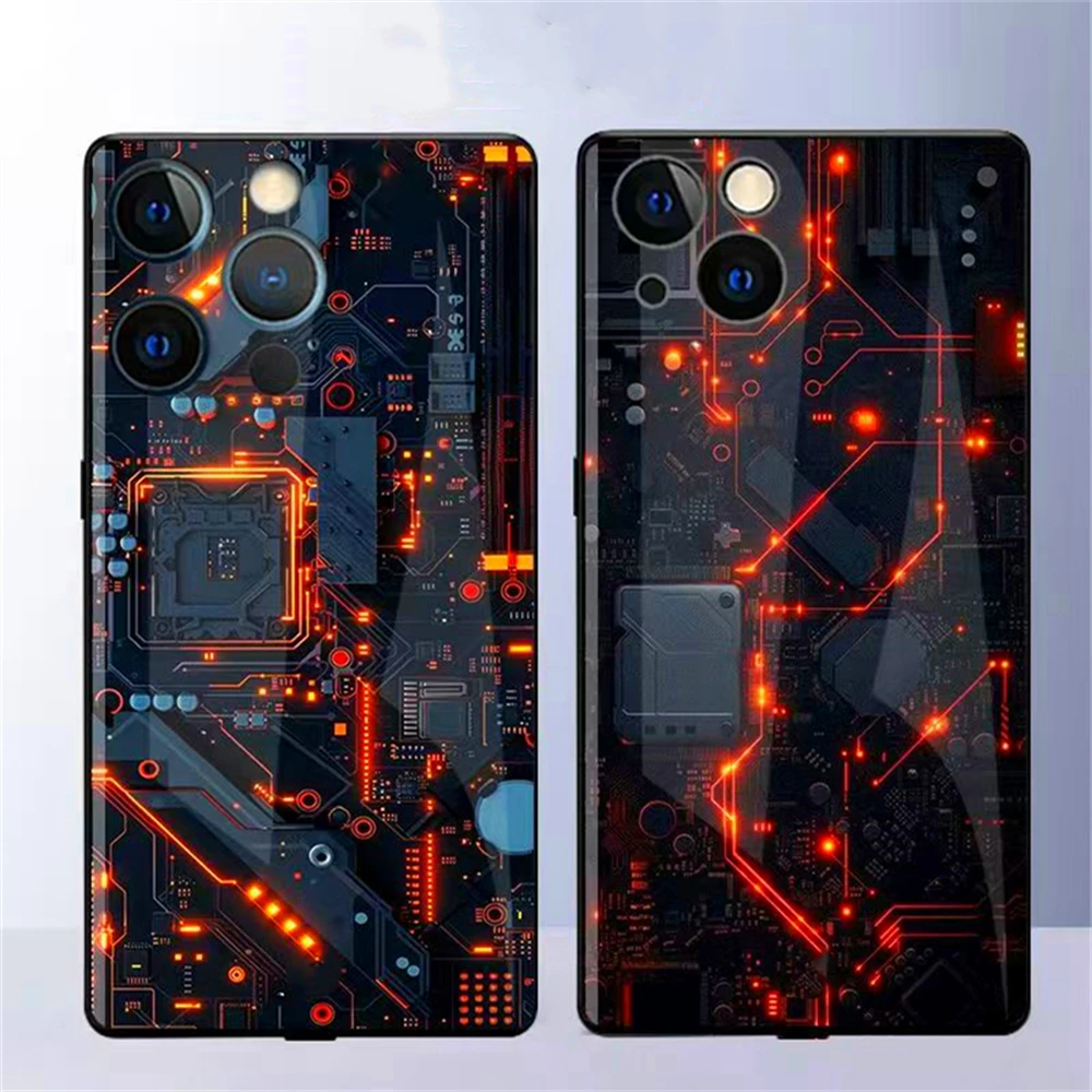 Leiterplatten-Kern-Design LED-Handyhülle Sprachgesteuerte Beleuchtung Handycover für iPhone Air 18 17 16 E 15 14 13 12 11 Pro Max – Detail 20