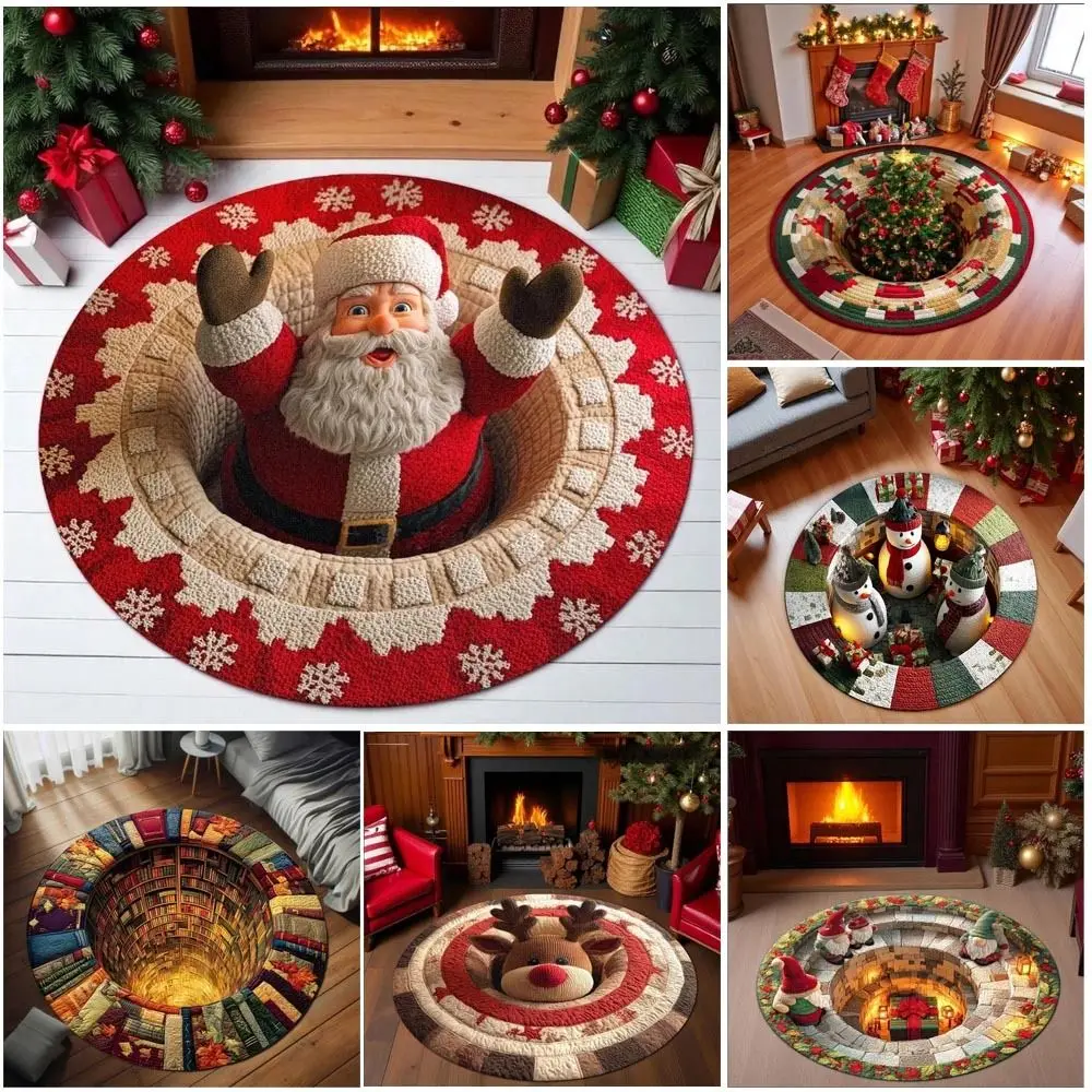 60*60cm Christmas Round Carpet 3D Special-shaped Imitation Cashmere Christmas Tree Base Mat Red Anti-Slip Entrance Carpet