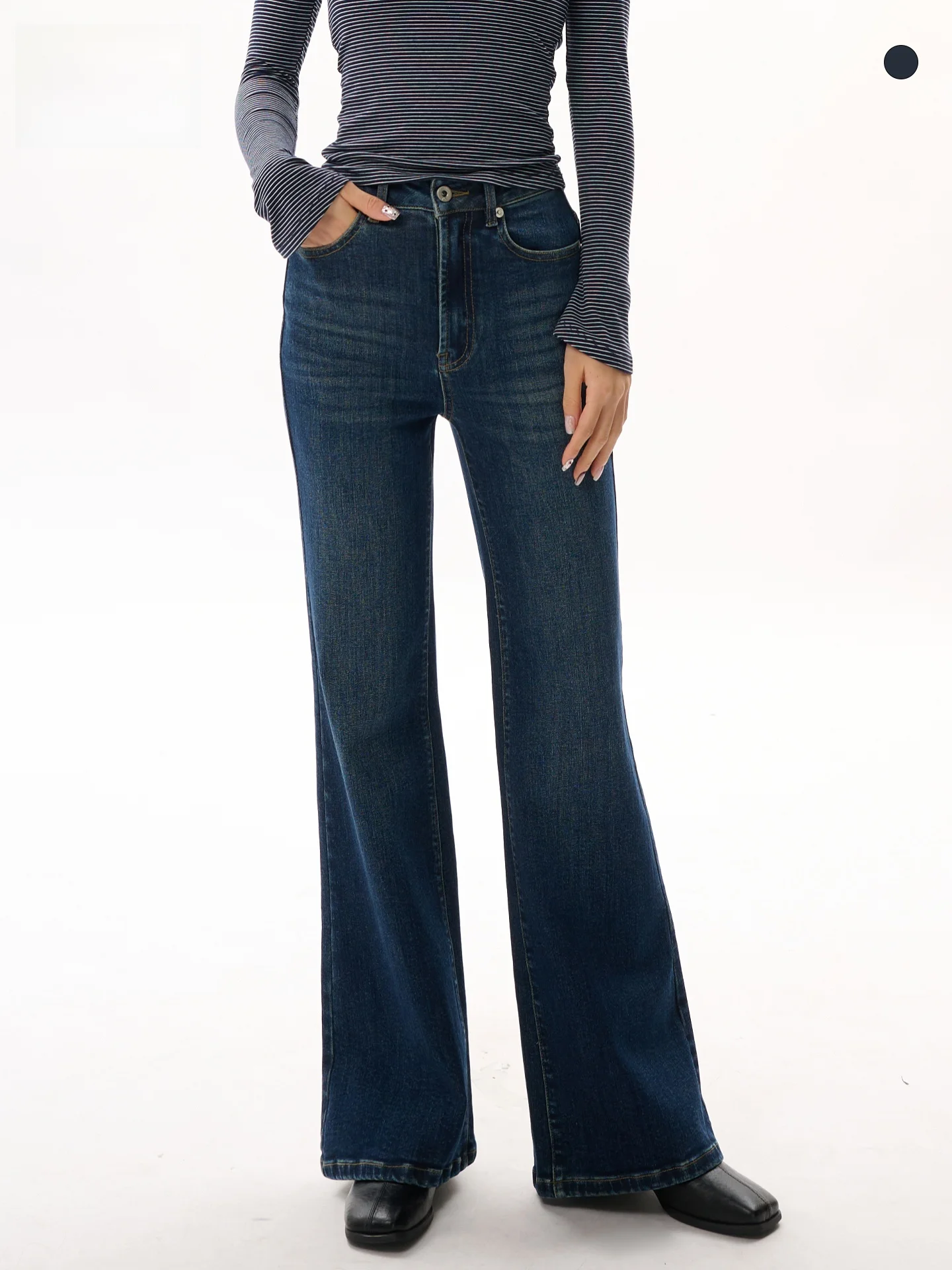 

Джинсы женские с высокой талией, расклешенные, из денима, зимние, новые, в стиле ретро, широкие, длинные, из хлопка, эластичные, с высокой степенью растяжения