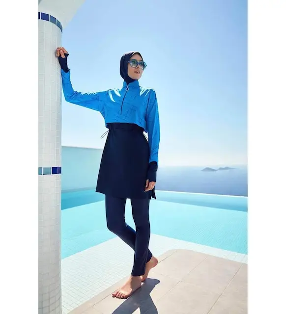 Haşema Esila Monogram Patterned Navy blue hijab swimsuit