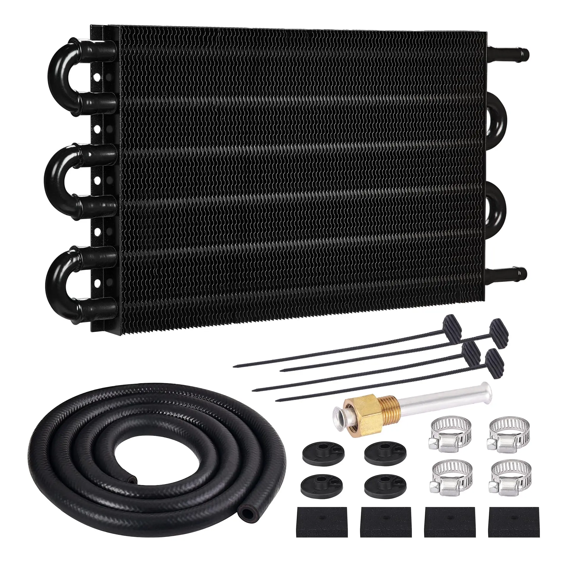 

Transmission Oil Cooler, 4 Pass 6 Pass 8Pass Tube and Fin Cooler Kit Universal Aluminum Black