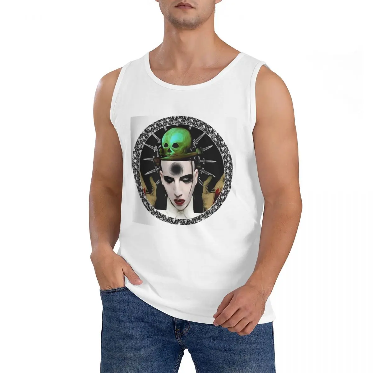 100% Cotton Marilyn Manson Sleeveless T-Shirt Men Workout Sports Clothing Tops Men's Crew Neck Vest