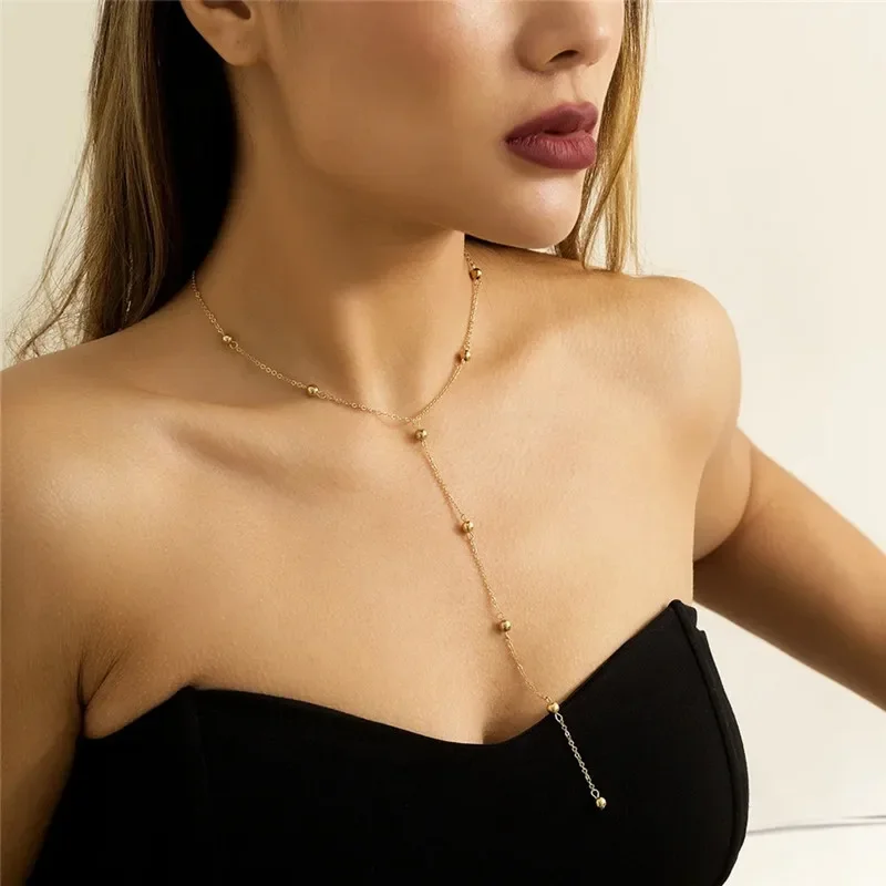 2024 New Minimalism Fashionable Long Tassel Necklace for Women Girls Vintage Chest Thin Chain Ball Pendant Neck Jewelry Gifts