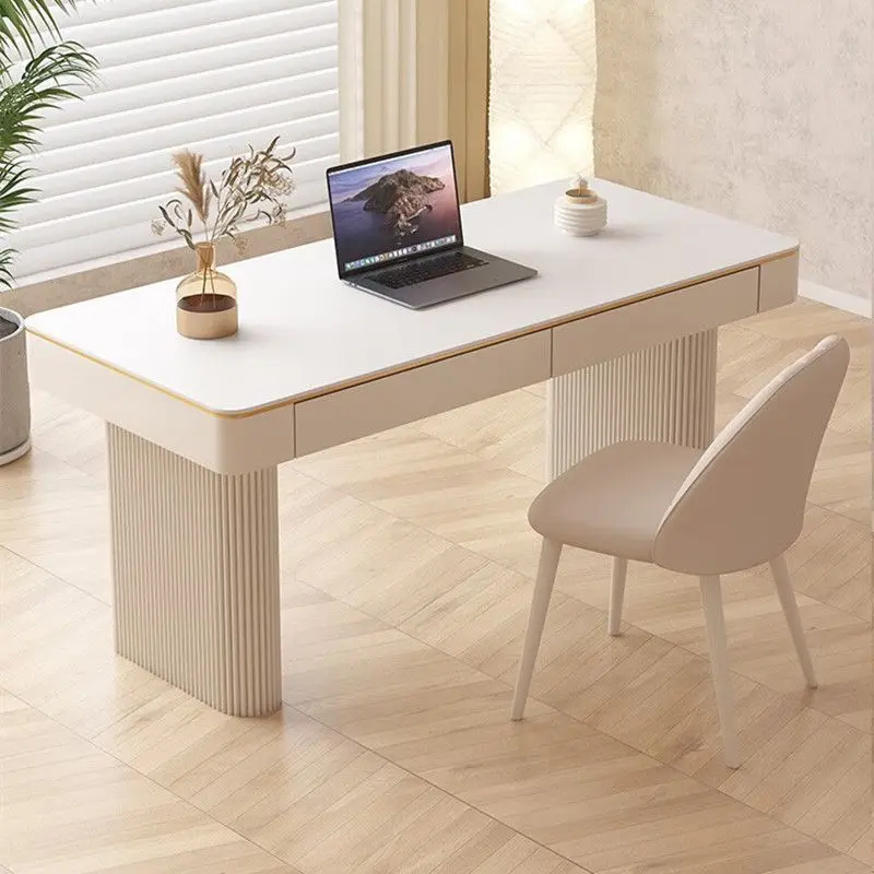 

Cream wind pure white rock slab desk light luxury modern simple home desktop computer desk small apartment study desk