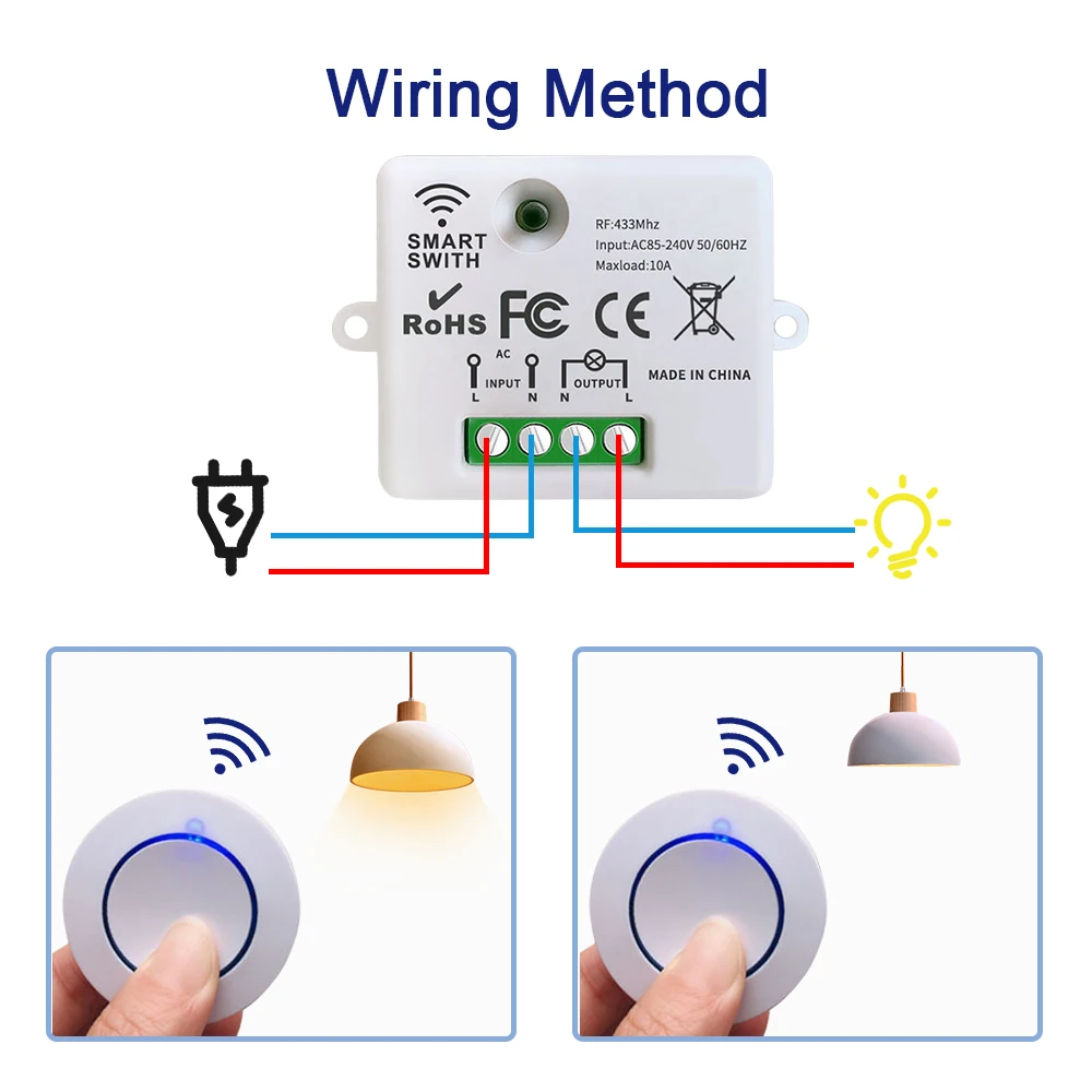 IsFriday 433MHz Wireless Remote Control Light Switch 10A Relay Controller Mini Round Button Wall Panel Switch For Lighting Led