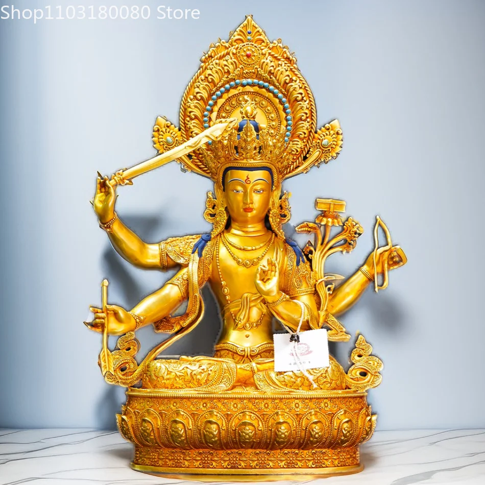 

Copper gilding carving Four-arm Manjusri Bodhisattva Buddha statue Tibet buddhism sculpture Large size 36cm,24cm