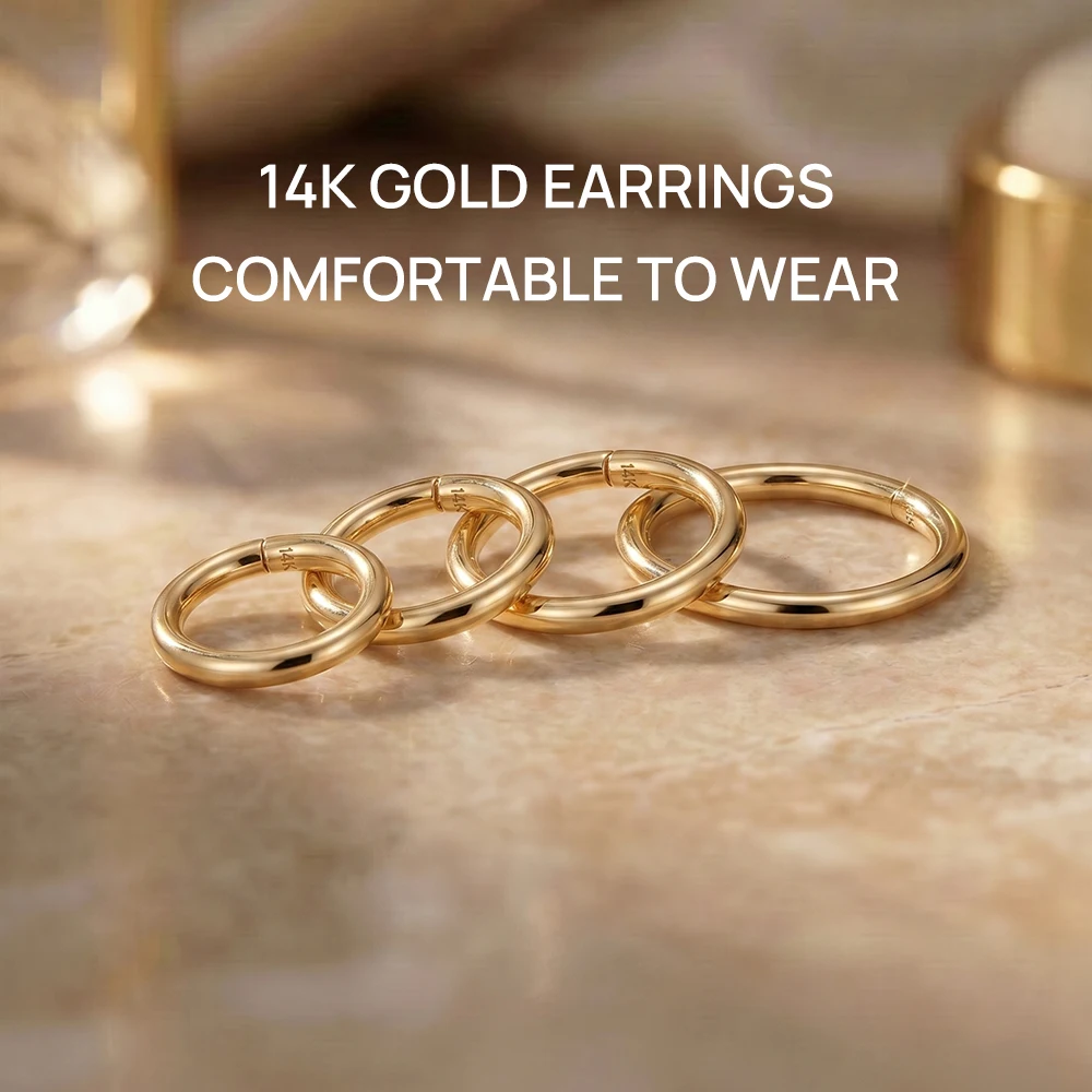 CANNER 1PC 14K Solid Gold 5/6/8/10mm Classic Smooth Piercing Hoop Earring For Women Hypoallergenic Earring Jewelry Party Gift - view 4