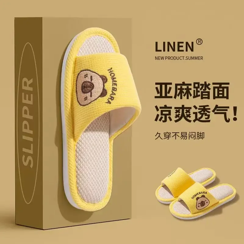 2026 New Spring Linen Adult Cartoon Floor Slippers Comfortable Soft Non-Sweaty Couple Linen Slippers Breathable Slip-On Shoes