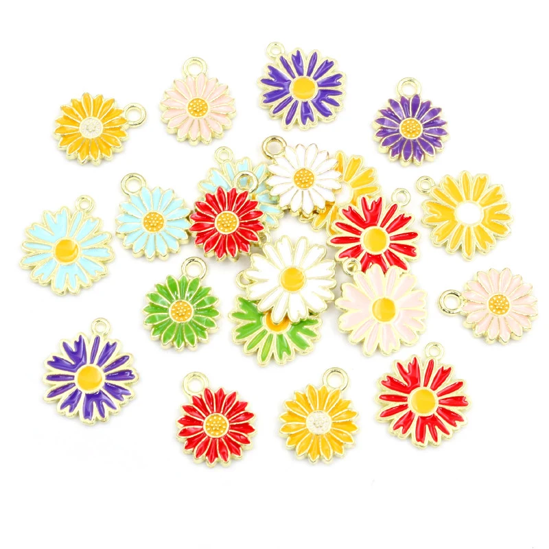 20Pcs 7-Colors Alloy Metal Drop Oil Colorblock Daisies Charm Flower Pendant For DIY Bracelet Necklace Jewelry Making Findings