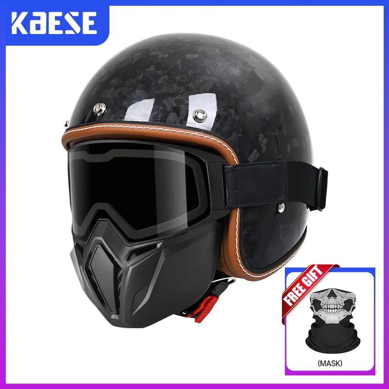 

Forged Carbon Fiber 3/4 Helmet Vintage 70s Style with Leather DOT Approved Painted Unique Graphics Design casco para motos